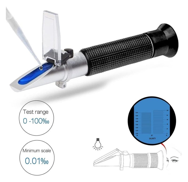 Refractometer, Salinity Refractometer for Aquarium Salt Tester with ATC and Dual Scale 0-100‰ & 1.000-1.070 Specific Gravity Saltwater Test - Image 2