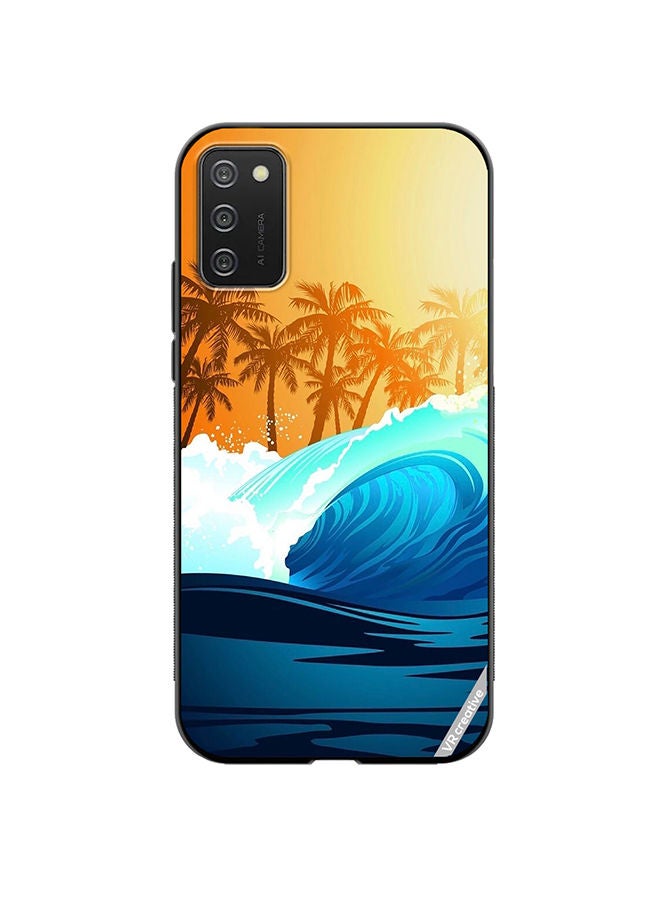 VR CREATIVE Protective Case Cover For Samsung Galaxy A03s Tropical Surfing Wave At Sunrise With Palm Tree Design Multicolour - Image 1