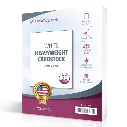 NextDayLabels 100 lb White Cover Cardstock - 50 Pack 8.5" x 11" Heavyweight Cover Paper (270 gsm) - Smooth Finish - Letter Size for Printing, Crafts, Invitations, Menus & More - Made in USA - Image 1