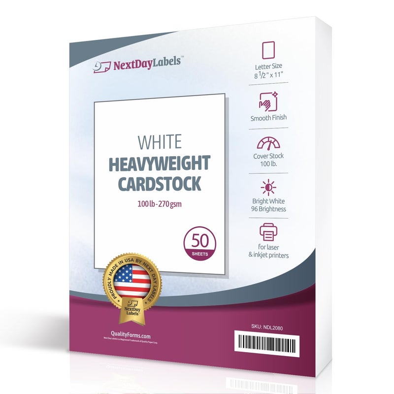 NextDayLabels 100 lb White Cover Cardstock - 50 Pack 8.5" x 11" Heavyweight Cover Paper (270 gsm) - Smooth Finish - Letter Size for Printing, Crafts, Invitations, Menus & More - Made in USA - Image 3
