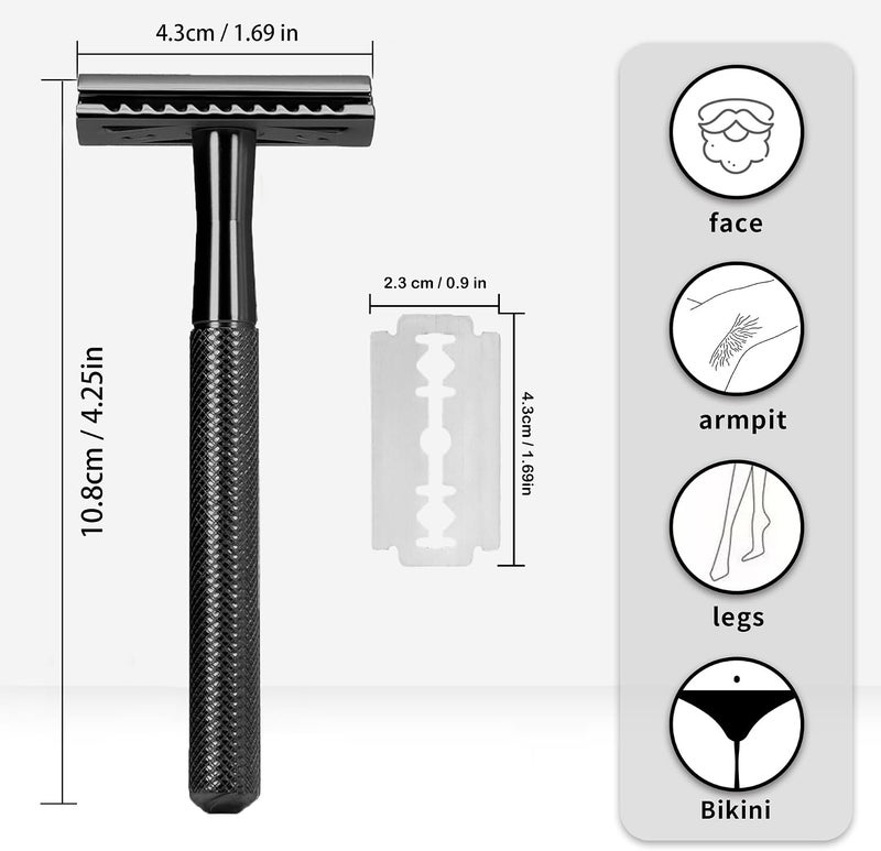 YOOJ ® Double Edge Safety Razor with 10 Safety Razor Blades, Razors for Men with Stand, Double Edge Safety Razors for Men, Suitable for Home, Travel (Black) - Image 3