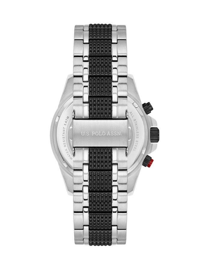U.S. Polo Assn. U.S. Polo Assn. Crossing Men's 44mm Watch with Black Dial, Red Accents & Chronograph, Dual-Tone Silver & Black Band, Bold Style  - Image 3