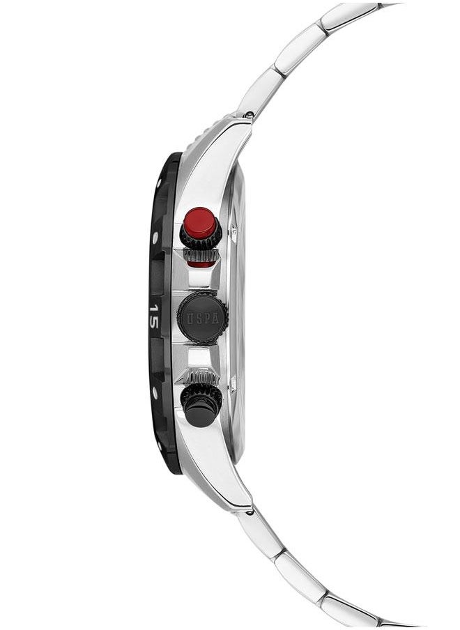 U.S. Polo Assn. U.S. Polo Assn. Crossing Men's 44mm Watch with Black Dial, Red Accents & Chronograph, Dual-Tone Silver & Black Band, Bold Style  - Image 2