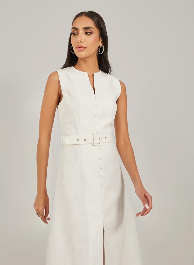 Styli Belted Sleeveless Dress  - Image 3