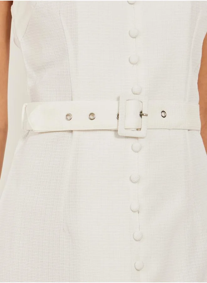 Styli Solid Sleeveless A-Line Midi Dress with Belted Detail