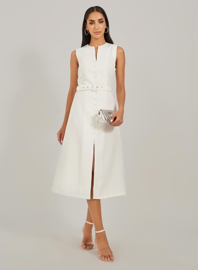 Styli Belted Sleeveless Dress  - Image 1