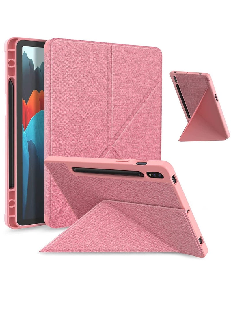Tablet Case for Samsung Galaxy Tab S7 FE/ S7 plus 12.4 inches Soft TPU Tablet Back Cover Holder with Pen Holder Pink  - Image 1