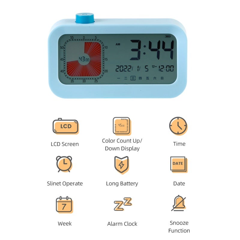 Visual Timer: Blue 4-In-One Dual Display With Clear LCD Screen - Silent Operation Long Standby Visual Timer For Kids For Home Study Daily Scheduling - Image 5