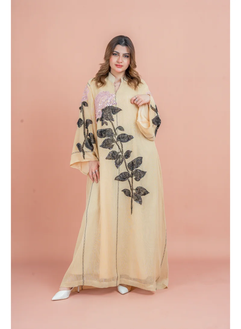 اكسا جلابية عصرية شغل كرستال يدوي IK1034 اصفر