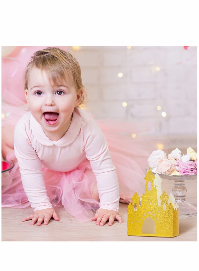 20-Piece Gold Castle Candy Boxes for Princess Parties, Glittery Table Centerpieces, Foil DIY Treat Boxes for Castle Theme Decorations and Party Supplies. - Image 2