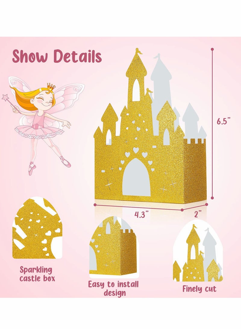 20-Piece Gold Castle Candy Boxes for Princess Parties, Glittery Table Centerpieces, Foil DIY Treat Boxes for Castle Theme Decorations and Party Supplies. - Image 5