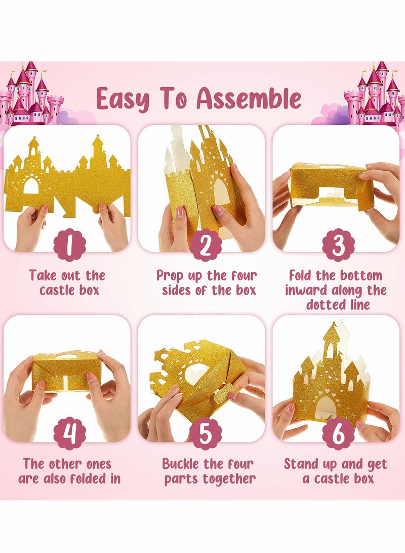 20-Piece Gold Castle Candy Boxes for Princess Parties, Glittery Table Centerpieces, Foil DIY Treat Boxes for Castle Theme Decorations and Party Supplies. - Image 4
