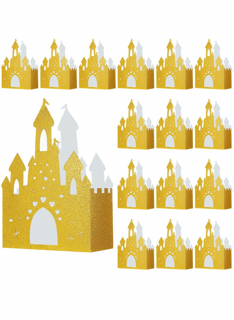 20-Piece Gold Castle Candy Boxes for Princess Parties, Glittery Table Centerpieces, Foil DIY Treat Boxes for Castle Theme Decorations and Party Supplies. - Image 1