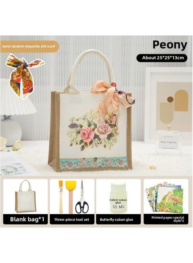Thanksgiving Diy Handmade Butterfly Ancient Bart Canvas Tote Bag Sack Paste Group Building Parent-child Material Warm-up Field-Color:LB-N10 Peony Contains Scissors Glue_vertical  - Image 1