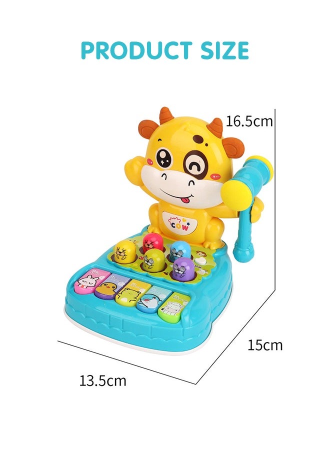 GROIC - 2-In-1 Whack-a-Mole Game Piano Toys Whack A Cattle Game Hammering & Pounding Toys for Toddlers with Hammer Music and Light Interactive Early Education Toy Music Light Up Toys - Image 1
