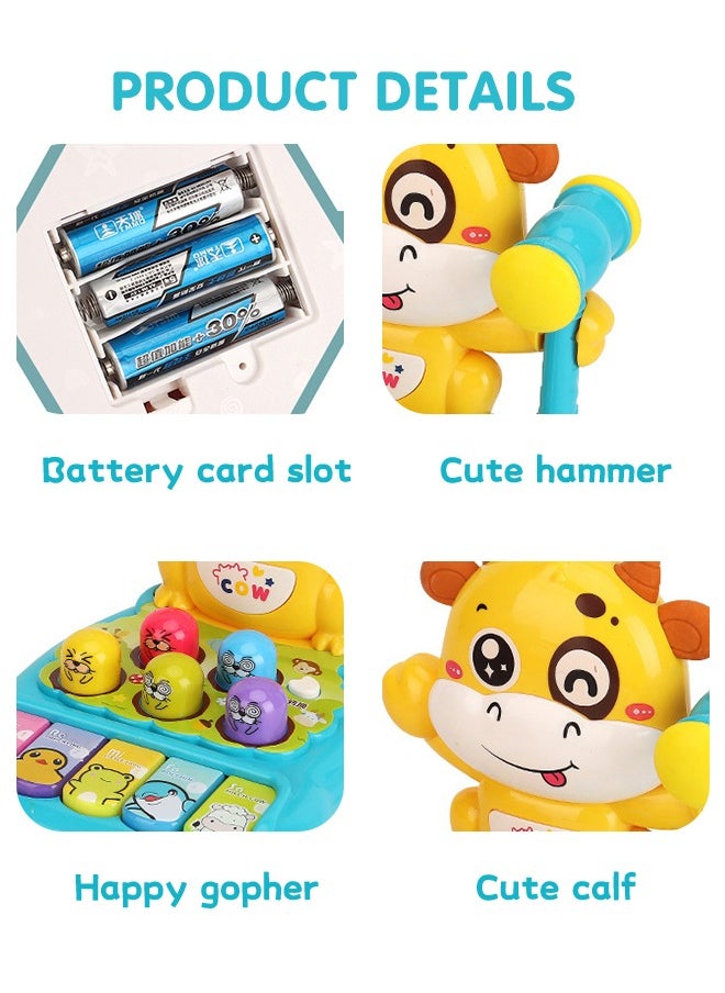 GROIC 2-In-1 Whack-a-Mole Game Piano Toys Whack A Cattle Game Hammering & Pounding Toys for Toddlers with Hammer Music and Light Interactive Early Education Toy Music Light Up Toys  - Image 4
