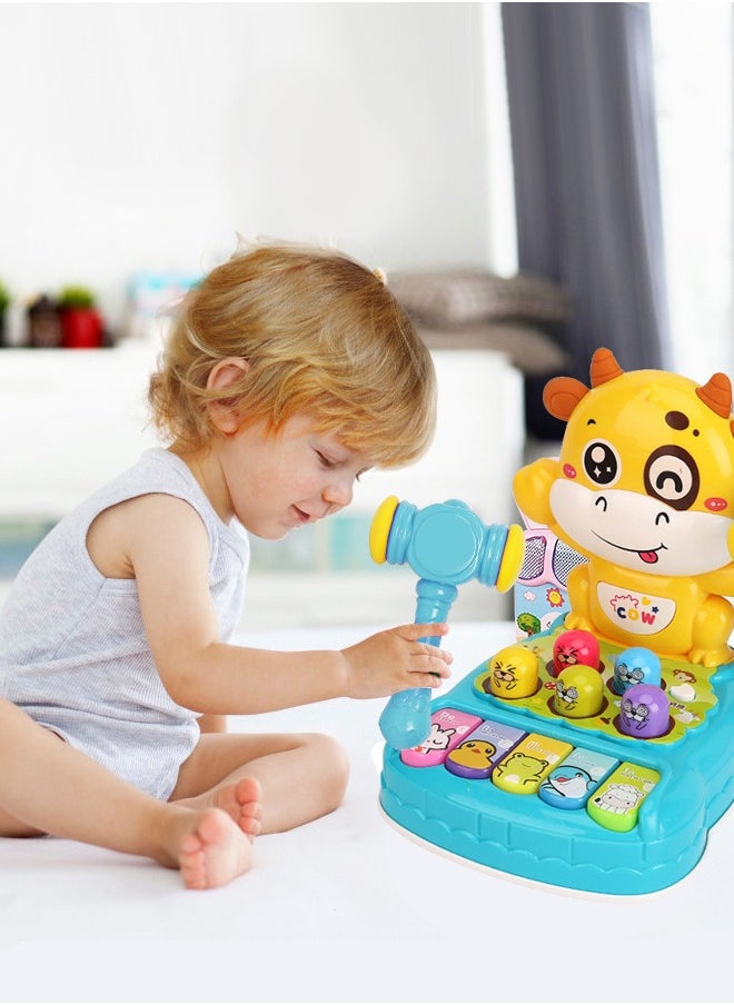 GROIC - 2-In-1 Whack-a-Mole Game Piano Toys Whack A Cattle Game Hammering & Pounding Toys for Toddlers with Hammer Music and Light Interactive Early Education Toy Music Light Up Toys - Image 1