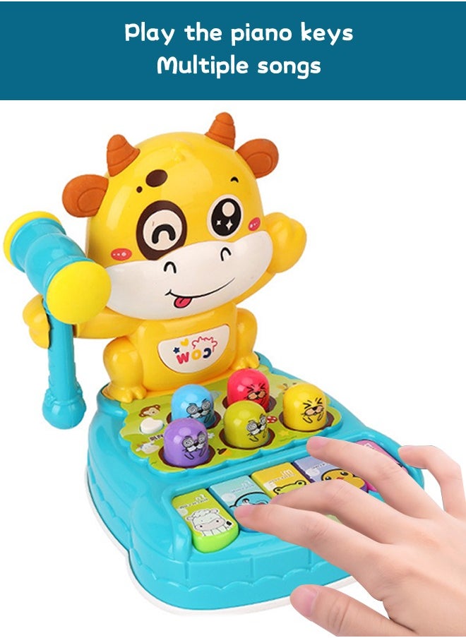 GROIC 2-In-1 Whack-a-Mole Game Piano Toys Whack A Cattle Game Hammering & Pounding Toys for Toddlers with Hammer Music and Light Interactive Early Education Toy Music Light Up Toys  - Image 2