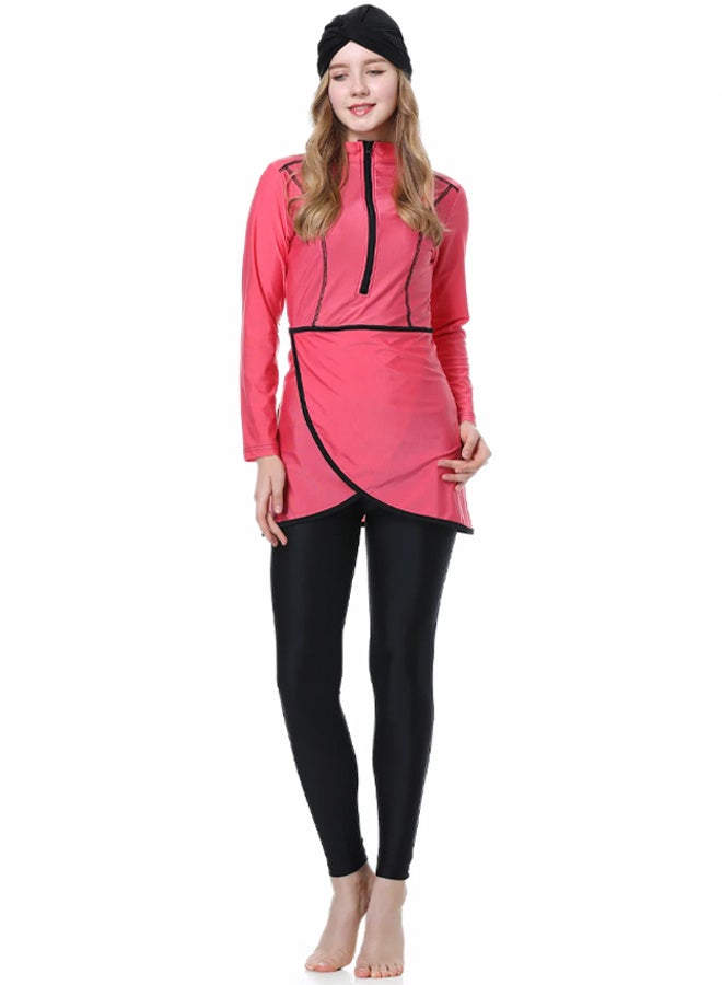MARGOUN Women Large Size Muslim Swimming Costume for Women 3 Piece Full Coverage Zipper Front Swimwear Islamic Rash Guard Pink