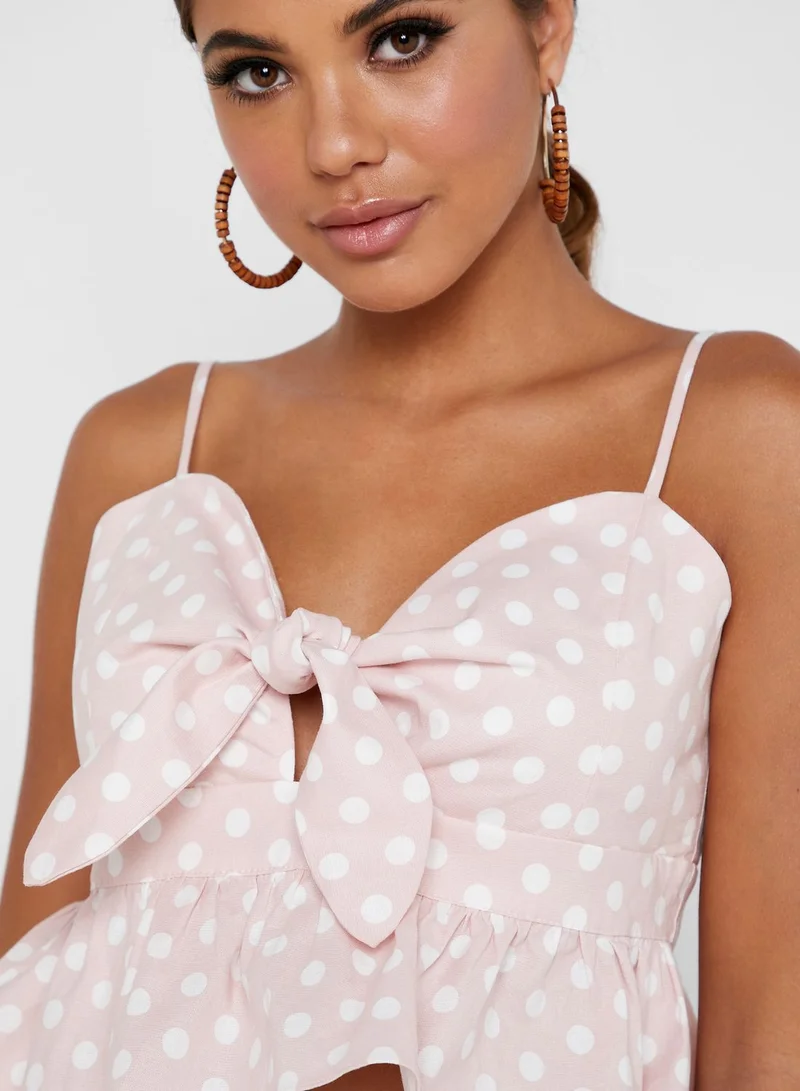 English Factory Polka Dot Front Tie Bandeau Top