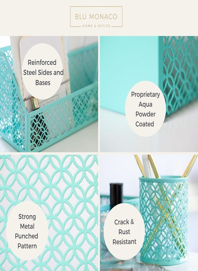 BLU MONACO Aqua - Teal 6 Piece Cute Desk Organizer Set - Desk Organizers and Accessories for Women - Cute Office Desk Accessories - Desktop Organization - Image 3