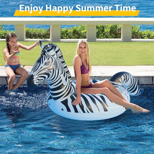 FlyfreeU Inflatable Zebra Pool Float with Lights, FlyfreeU Solar Swimming Pool Floats, Large Lake Floats Beach Water Floaty with Fast Valves, Glow in The Dark Thick Pool Floaties for Adults - Image 3