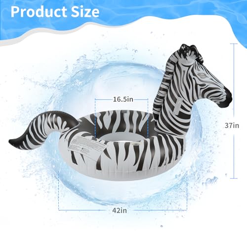 FlyfreeU Inflatable Zebra Pool Float with Lights, FlyfreeU Solar Swimming Pool Floats, Large Lake Floats Beach Water Floaty with Fast Valves, Glow in The Dark Thick Pool Floaties for Adults - Image 5