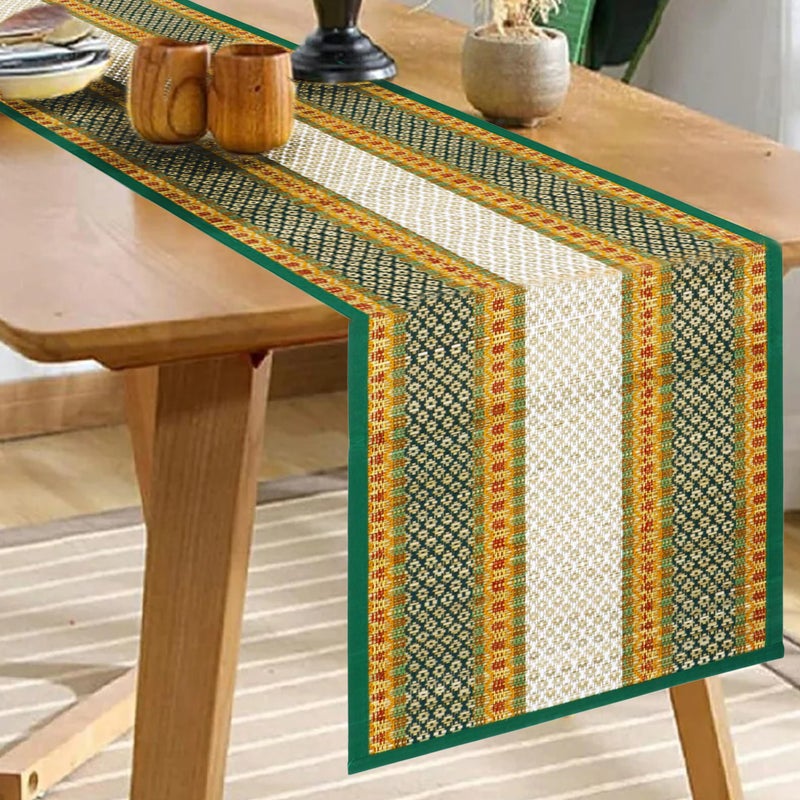 KalaTree Table Runner for 6 Seater Dining Table Centre Table 60 inch Handmade Reversible Heat Resistant | Korai River Grass Zero Plastic Madurkathi Eco Friendly | Rustic Boho | Green and White Runner - Image 4
