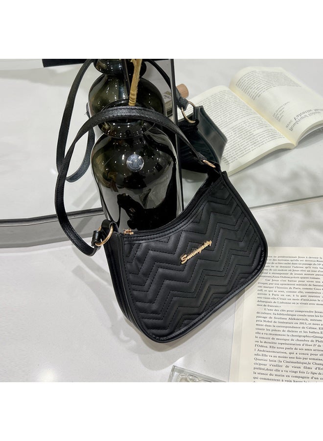 Underarm Bag 2023lwomen Handbag Casual Versatile Shoulder Bag Bag Women's Wholesale-Color:Wave Black - Image 1