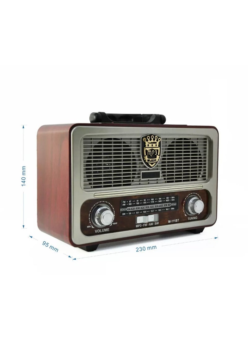 LIMOS - M-111 Portable Vintage Shortwave Radio with Bluetooth Speaker Rechargeable Battery - Image 1