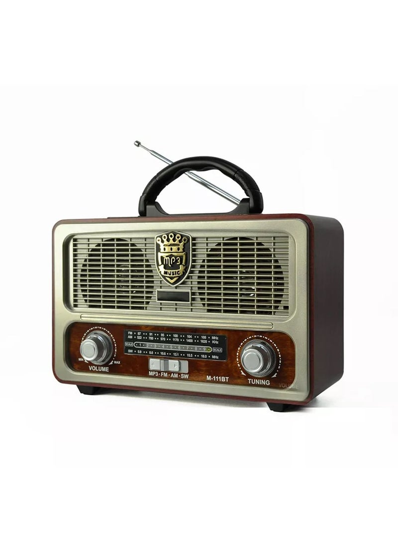 LIMOS - M-111 Portable Vintage Shortwave Radio with Bluetooth Speaker Rechargeable Battery - Image 1