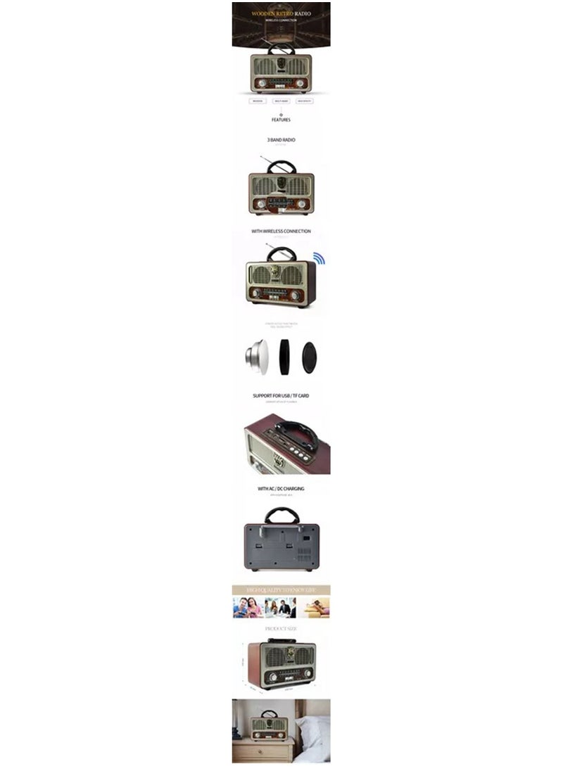 LIMOS - M-111 Portable Vintage Shortwave Radio with Bluetooth Speaker Rechargeable Battery - Image 1