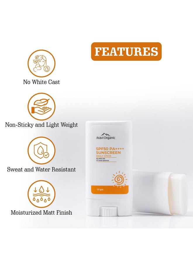 Aravi Organic Spf 50 Glow Sunscreen Stick Broad Spectrum With Pa++++ Uva & Uvb Protection With No White Cast For Men & Women 13 Gm  - Image 2