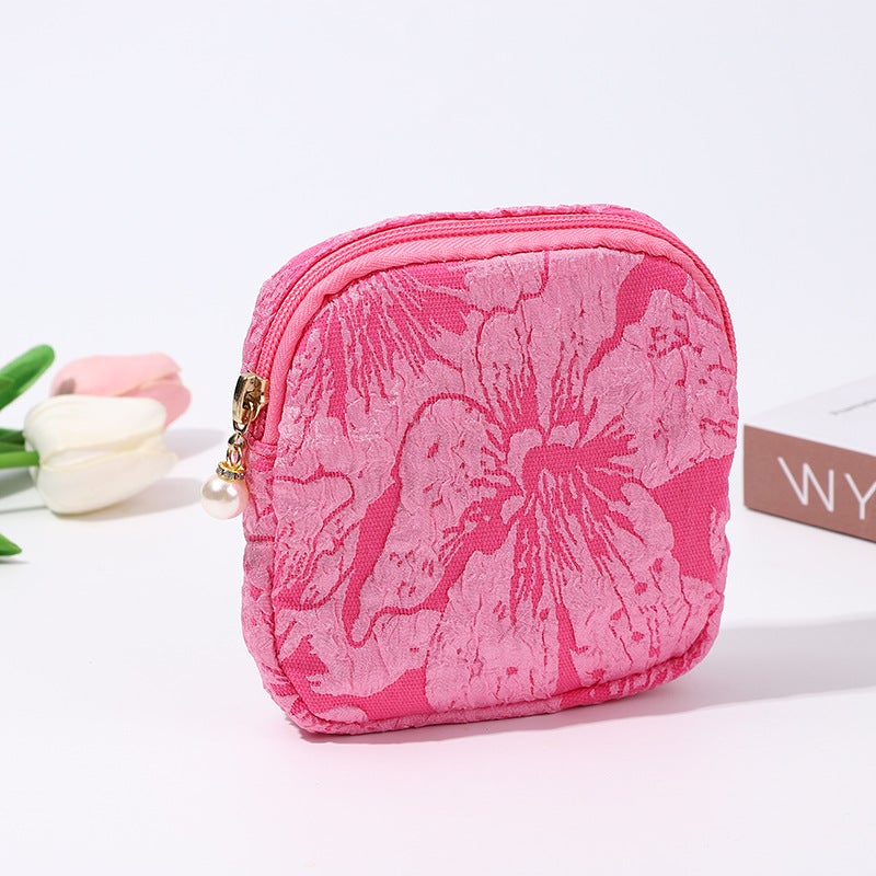 Korean High Aesthetic Sanitary Pad Pouch Large Canvas Makeup Bag Rose Red 