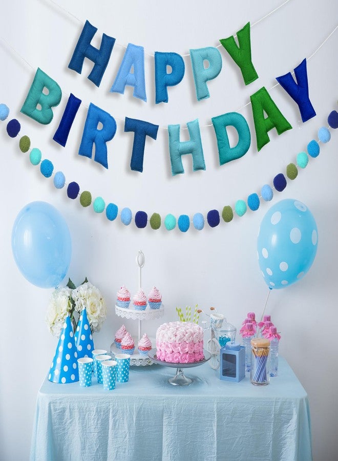 Mindsoft 2 Pcs 118 Inch Pre Strung Happy Birthday Felt Banner with Ball Garland Reusable Natural Handmade Letters & Balls for Birthday Sign Decorations Party Decor Photo Prop(Ocean Color) - Image 4