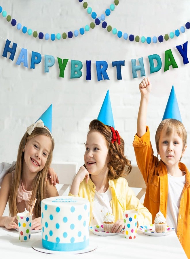 Mindsoft 2 Pcs 118 Inch Pre Strung Happy Birthday Felt Banner with Ball Garland Reusable Natural Handmade Letters & Balls for Birthday Sign Decorations Party Decor Photo Prop(Ocean Color) - Image 5