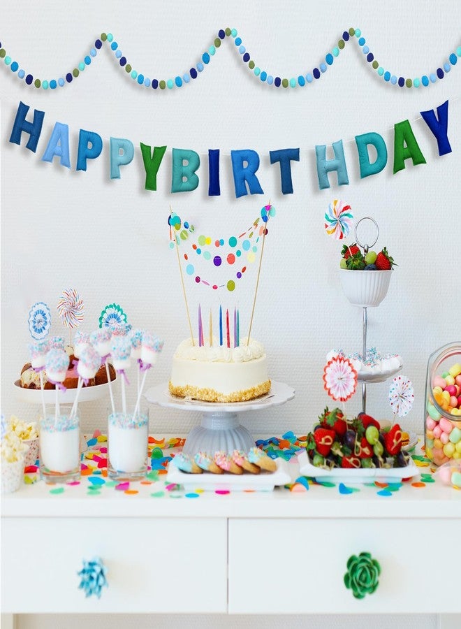 Mindsoft 2 Pcs 118 Inch Pre Strung Happy Birthday Felt Banner with Ball Garland Reusable Natural Handmade Letters & Balls for Birthday Sign Decorations Party Decor Photo Prop(Ocean Color) - Image 3