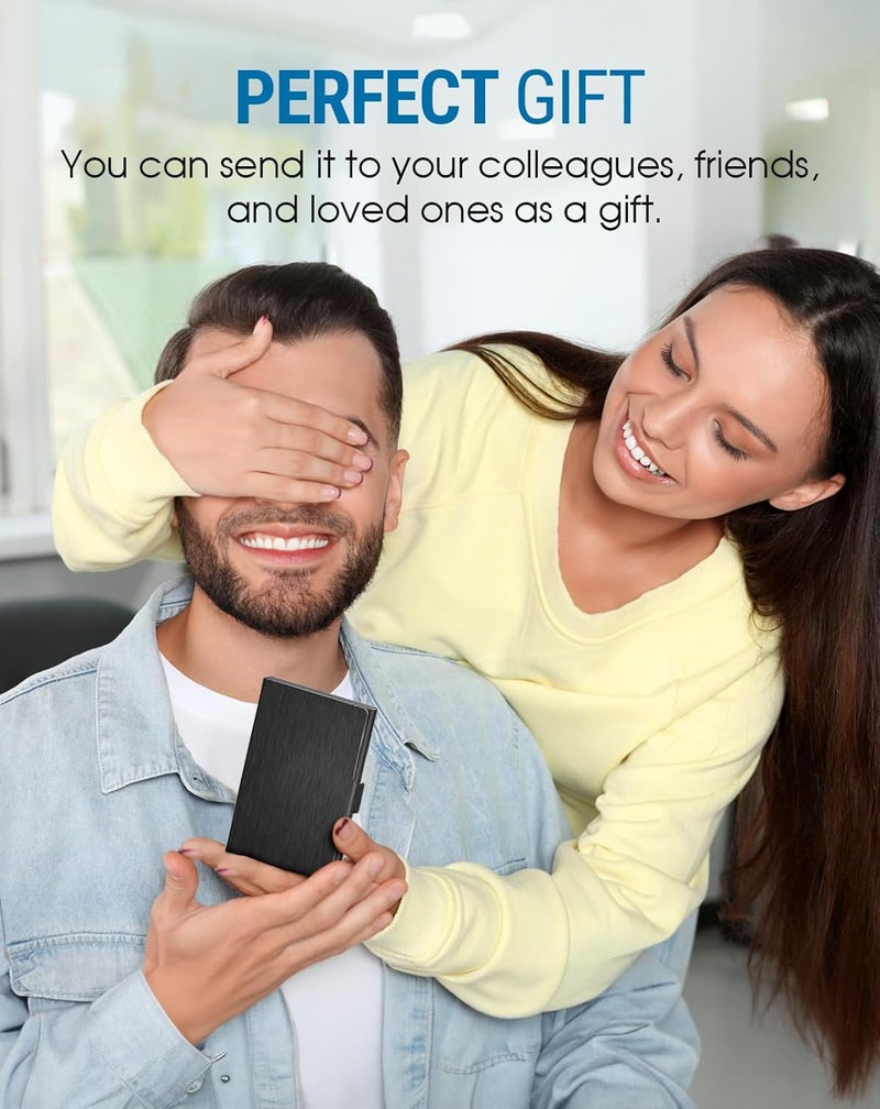 MaxGear Metal Business Card Holder for Men & Women, Professional Stainless Steel Card Case for Business Cards, Slim Purse Name Card Holders with Interior Lining, Buckle Style Shut, Black - Image 5