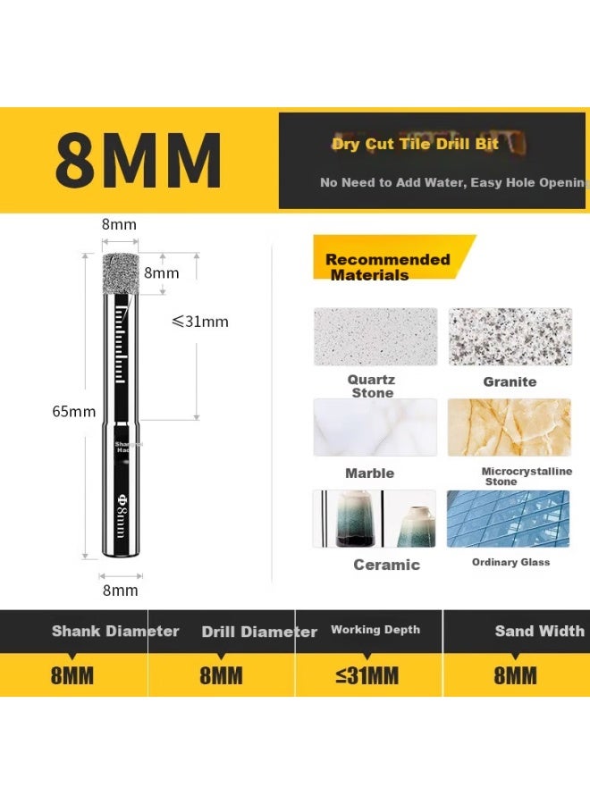 Huhao Glass Drill Bit, Dry Tile Hole Opener, Drilling Tool, 6mm 10 Full Ceramic, Specialized For Drilling Holes In Porcelain And Marble - Image 1