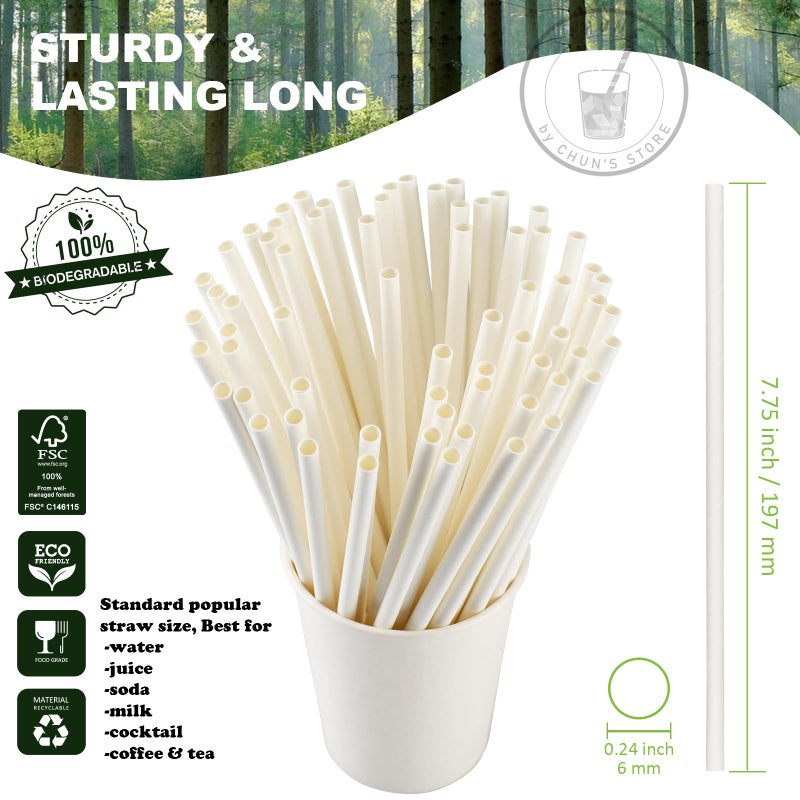 chunspak White Paper Drinking Straws Bulk  1000 Counts  7.75"" Long  0.24"" Diameter - Restaurants and Bars Pack - Image 2