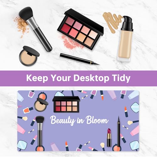 Aphlos Dual-Sided Waterproof Synthetic Leather Makeup Mat for Desk, Makeup Station, Crafts, Multi-Use Scratch & Stain Resistant Surface Protector Pad for Vanity, Desktop, Craft Table (Purple Cartoon) - Image 3