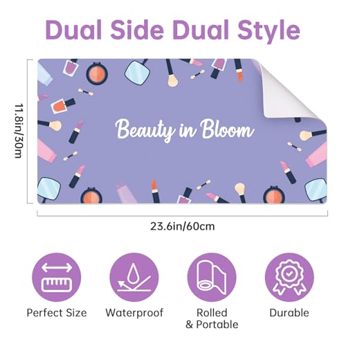 Aphlos Dual-Sided Waterproof Synthetic Leather Makeup Mat for Desk, Makeup Station, Crafts, Multi-Use Scratch & Stain Resistant Surface Protector Pad for Vanity, Desktop, Craft Table (Purple Cartoon) - Image 5