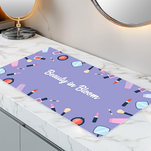 Aphlos Dual-Sided Waterproof Synthetic Leather Makeup Mat for Desk, Makeup Station, Crafts, Multi-Use Scratch & Stain Resistant Surface Protector Pad for Vanity, Desktop, Craft Table (Purple Cartoon) - Image 1