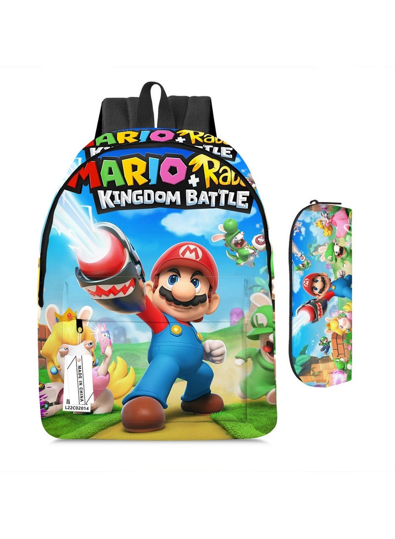 Super Mario Mario Cartoon Backpack Super Mario Student Schoolbag Pencil Case Two-piece Set - Image 1