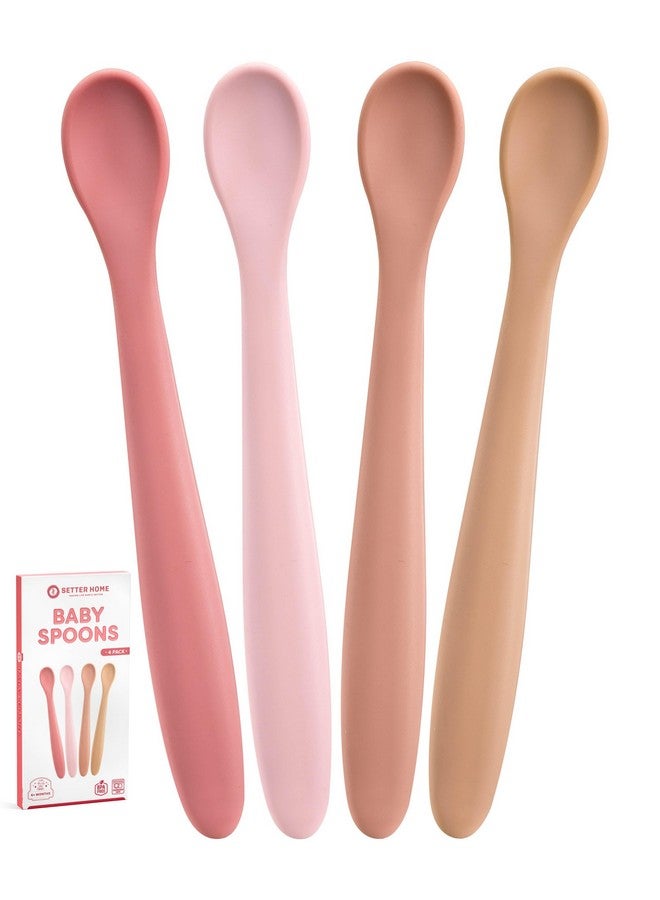 SETTER HOME Best Soft Silicone Baby Spoons Dishwasher-Safe Silicone Bendable Baby Feeding Spoon Infant First Stage Silicone Training Spoon, Assorted Colors (Multicolored Matte) (Soft Colors) - Image 1