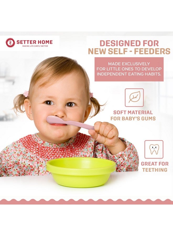 SETTER HOME Best Soft Silicone Baby Spoons Dishwasher-Safe Silicone Bendable Baby Feeding Spoon Infant First Stage Silicone Training Spoon, Assorted Colors (Multicolored Matte) (Soft Colors) - Image 3