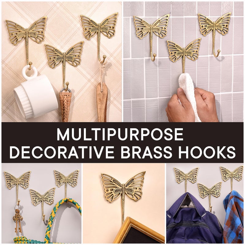 Indian-Shelf Indian Shelf Solid Brass Butterfly Wall Hooks - Vintage Gold Decorative Hooks for Coats, Backpacks- Cute Heavy Duty Hangers for Kids Room, Entryway, Kitchen, Mudroom - Pack of 3 - Image 4