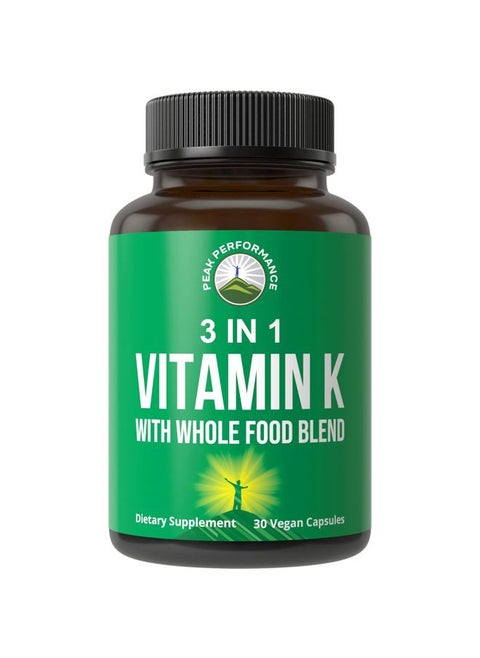 Vitamin K with Whole Food Blend of 25+ Vegetables and Fruits for Max Absorption. Vegan Capsules Supplement. Vitamins K1, K-2 MK4 + K2 Natto MK7. Alternative to Drops, Gummies. VIT K with K 2 and MK-7