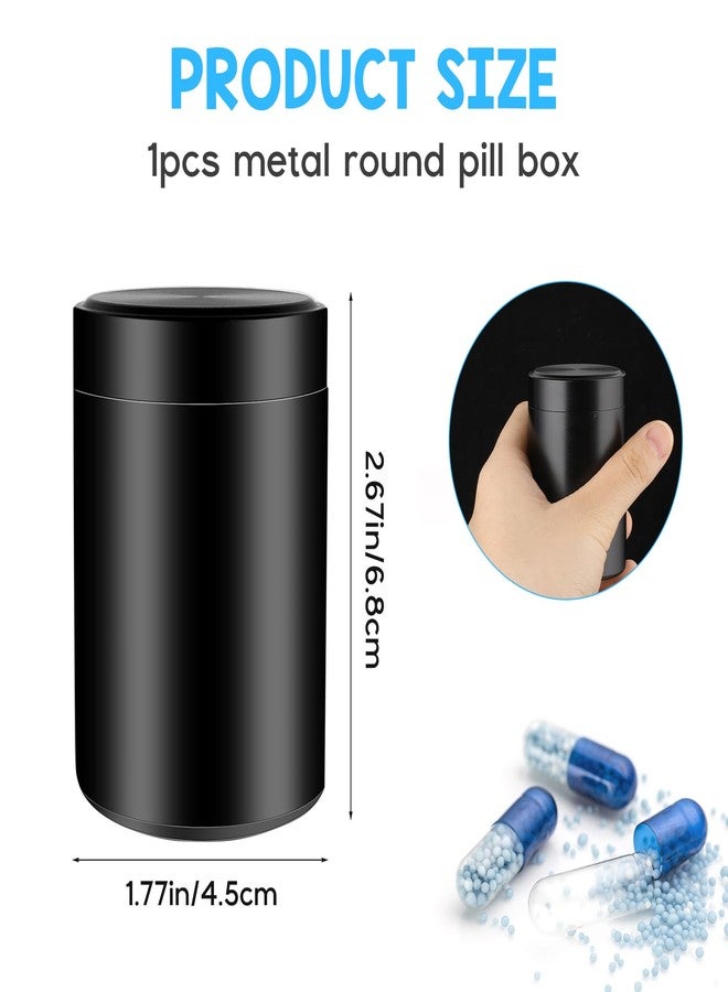 WLLHYF Portable Metal Small Pill Case, Round Alloy Pill Holder Pocket Small Pill Box Waterproof Medicine Organizer Bottle Container for Travel Outdoor Vitamin Fish Oils (Black) - Image 2
