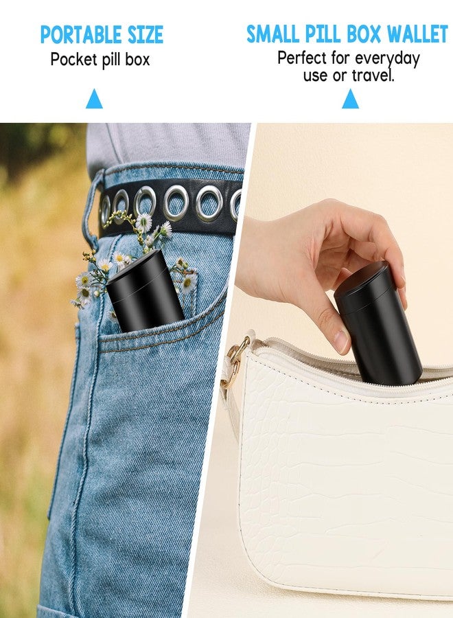 WLLHYF Portable Metal Small Pill Case, Round Alloy Pill Holder Pocket Small Pill Box Waterproof Medicine Organizer Bottle Container for Travel Outdoor Vitamin Fish Oils (Black) - Image 5